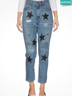 History Repeats High-Rise Blue Rhinestone Star Jeans Limited Edition Size S